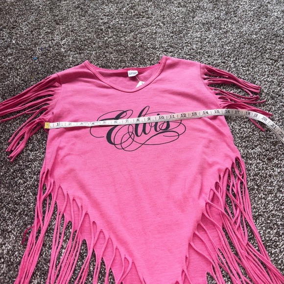Vintage 80s Lourson Pink Elvis Graceland Fringed Tee Shirt Top Size L - Picture 2 of 6